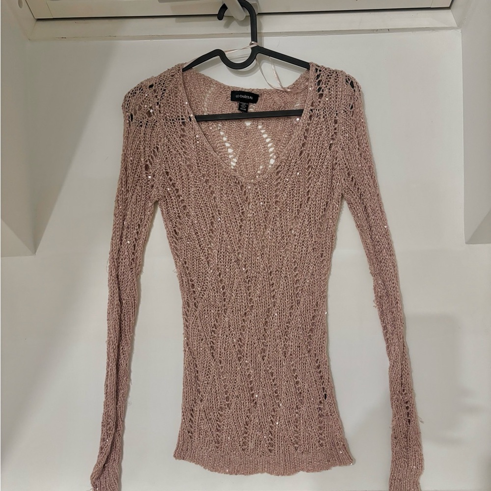 Le Chateau Beige Sequin Knit Top